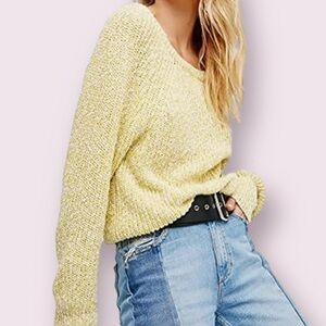 Free people womens linen blend long sleeve knit pullover sweater size medium